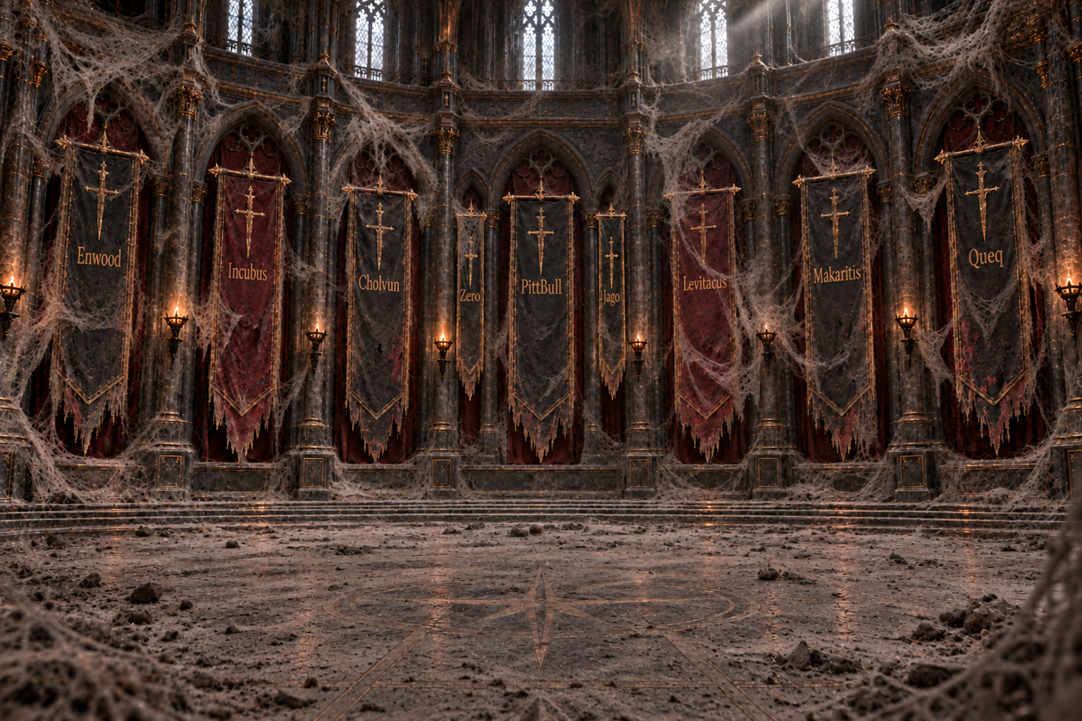 Weathered banners in the Hall of the Forsaken