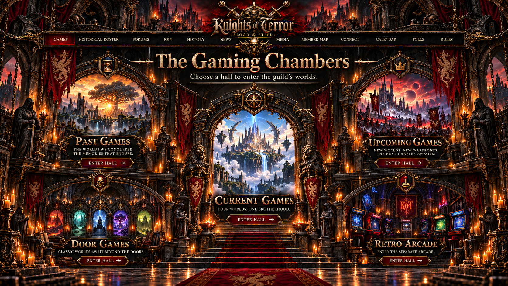 The Gaming Chambers: five illustrated hall entrances