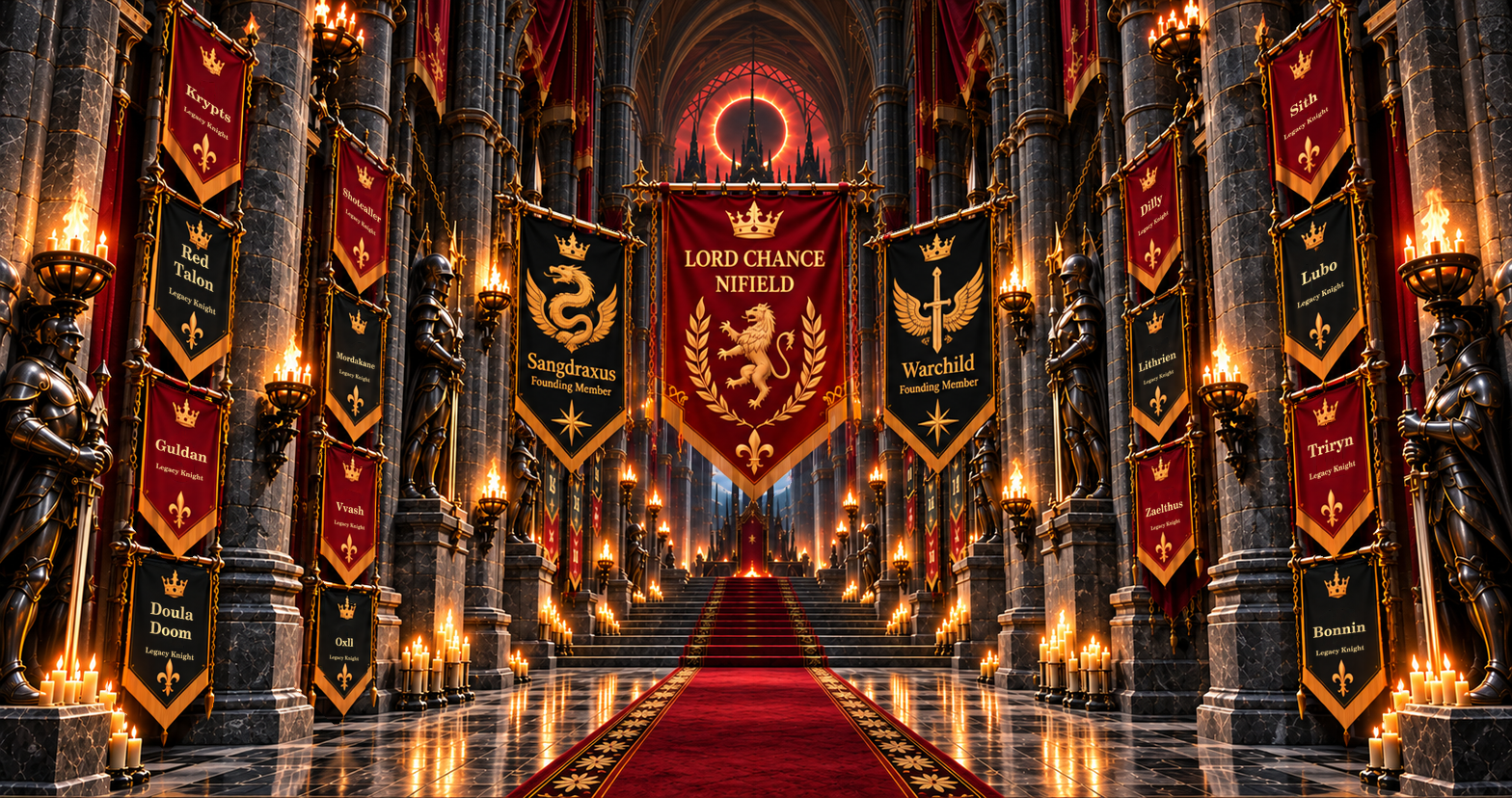 The Halls of KoT, lined with the banners of its members